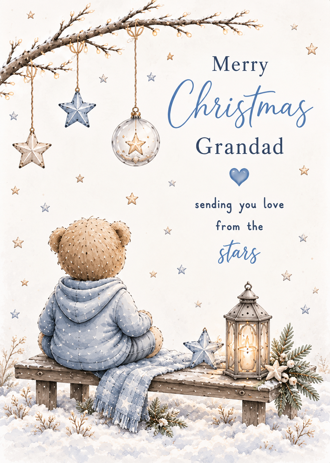 Merry Christmas Grandad – Teddy on a Snowy Bench Card