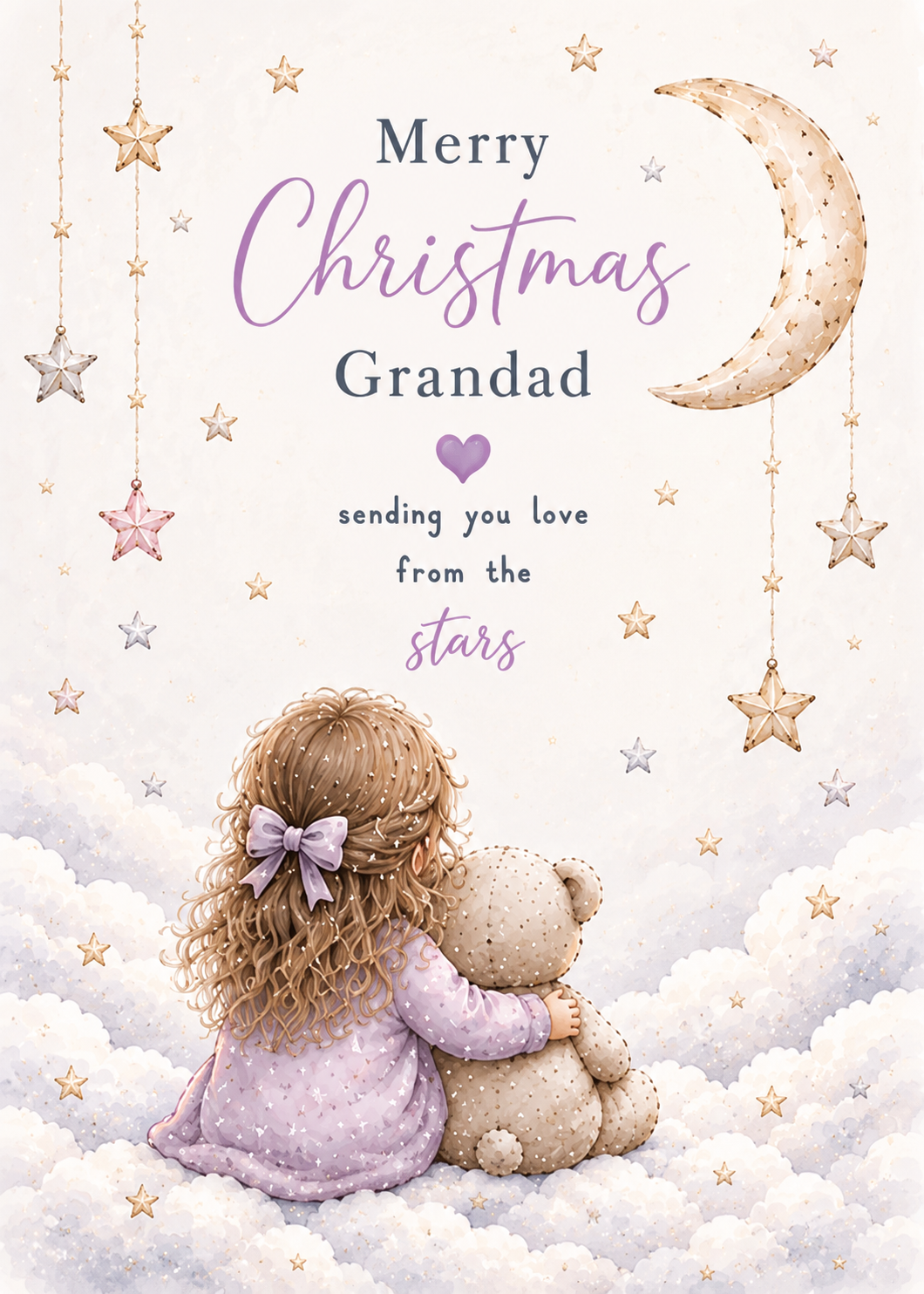 Merry Christmas Grandad – Girl, Teddy & Moon Card