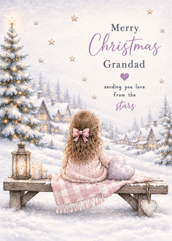 Merry Christmas Grandad – Girl on a Snowy Bench Card