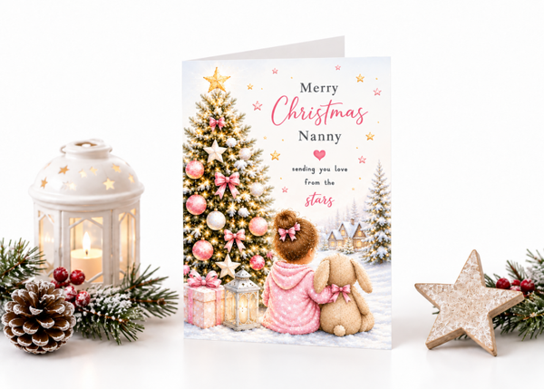 Merry Christmas Nanny – Girl, Bunny & Christmas Tree Card