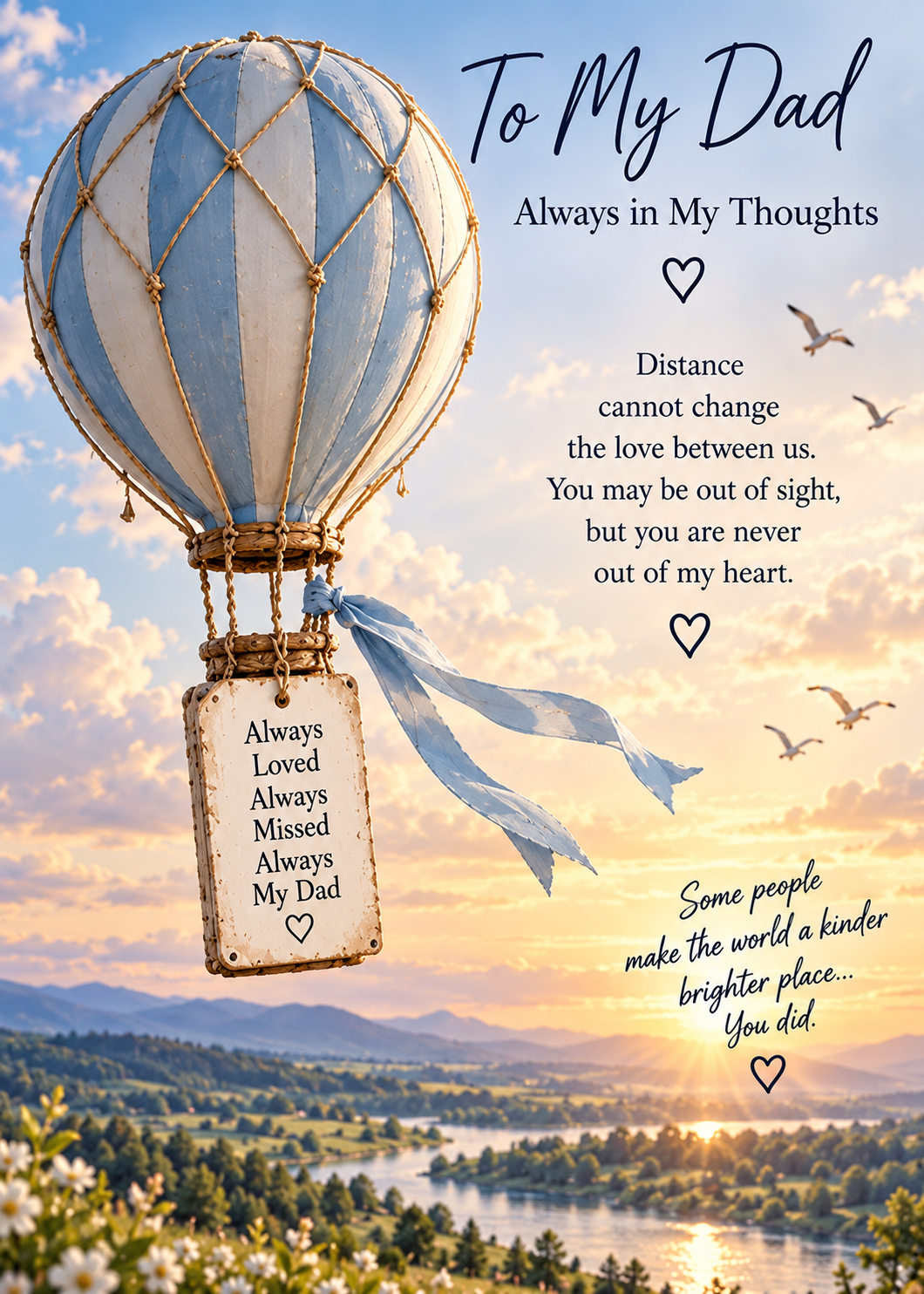 Sympathy Card for Dad – Blue Hot-Air Balloon