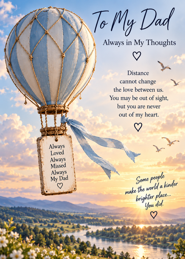 Sympathy Card for Dad – Blue Hot-Air Balloon