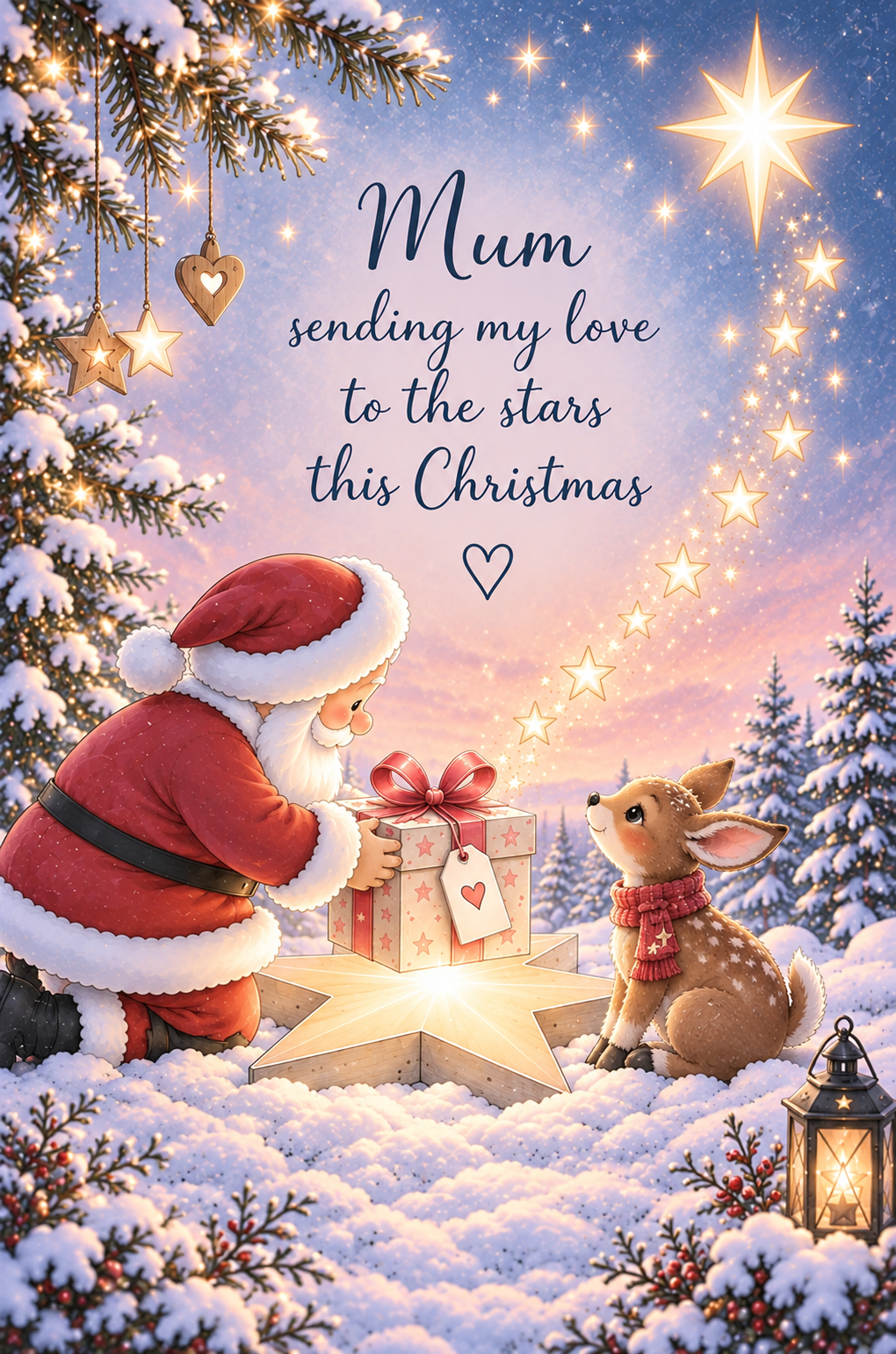 Christmas Card for Mummy in Heaven – Santa Sending Love to the Stars