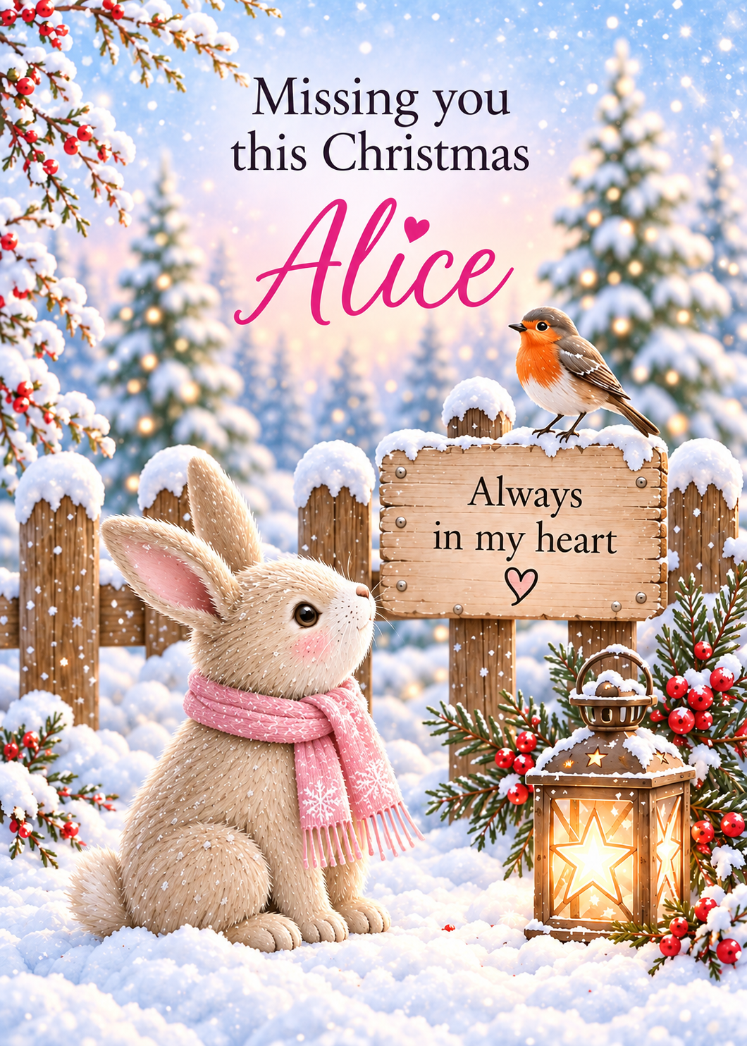 Personalised Daughter Christmas Card – Bunny and Robin
