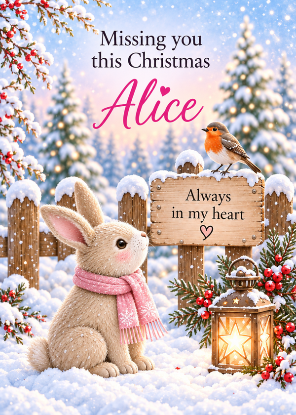 Personalised Daughter Christmas Card – Bunny and Robin