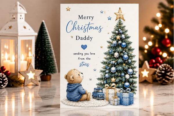 Merry Christmas Daddy – Teddy, Train & Christmas Tree Card