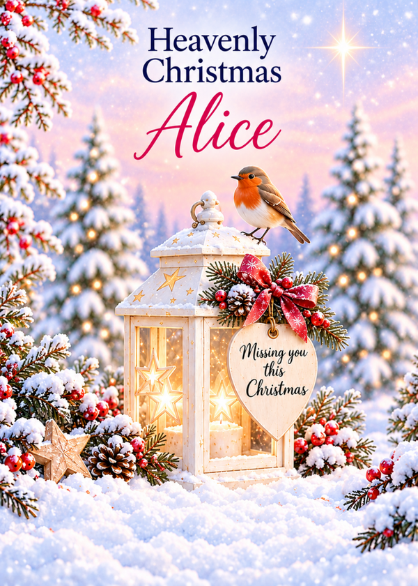 Personalised Daughter Christmas Card – Robin and Lantern