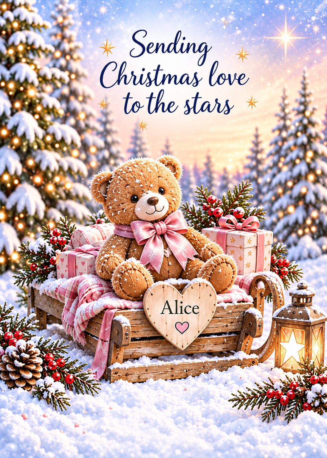 Personalised Daughter Christmas Card – Teddy Bear Sleigh