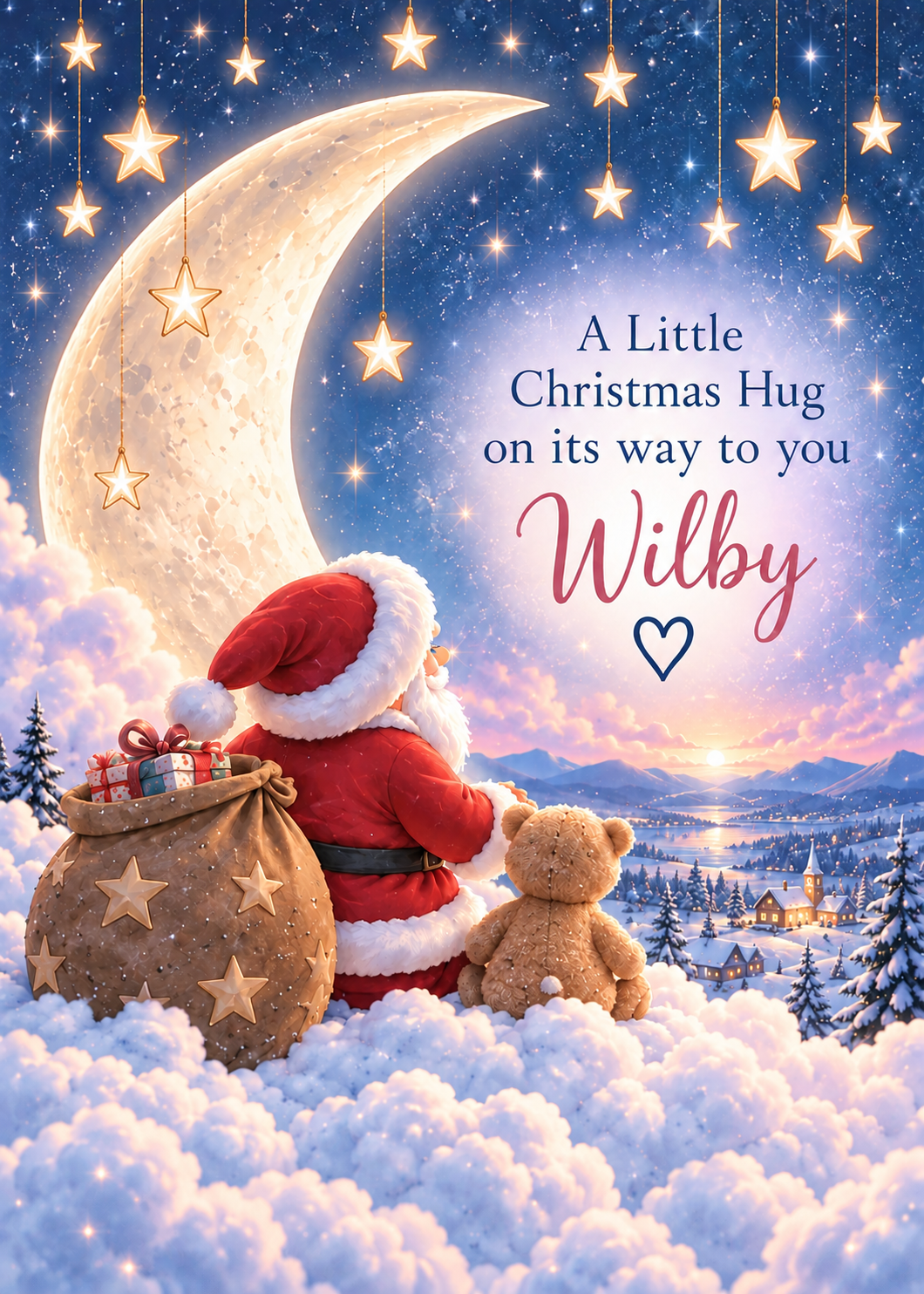 Personalised Christmas Card – Santa and Teddy