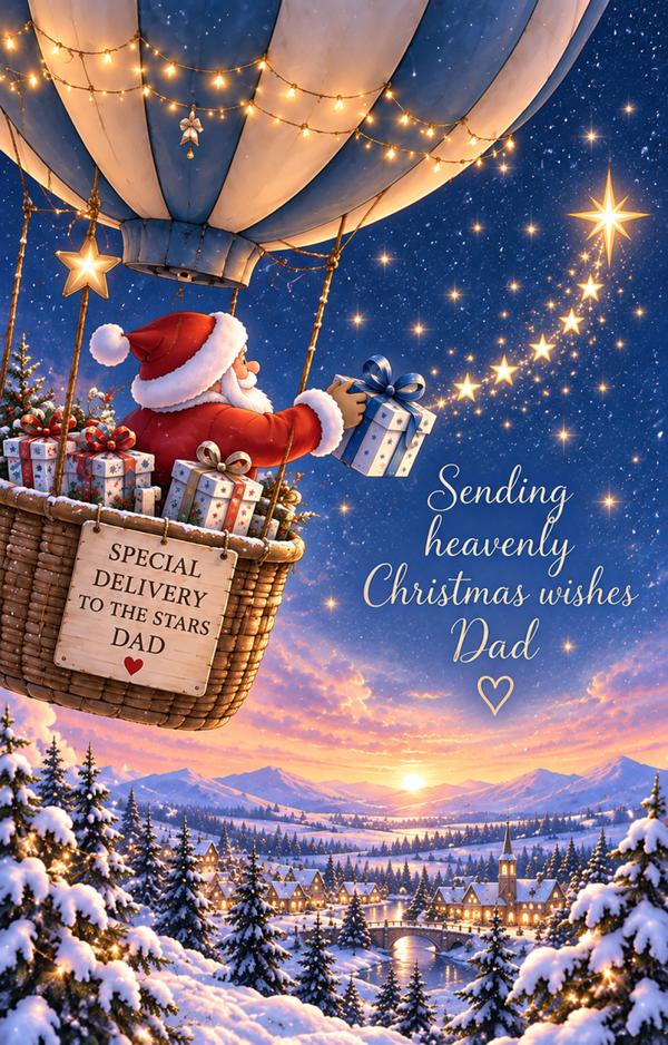 Christmas Card for Dad in Heaven – Santa in a Hot-Air Balloon