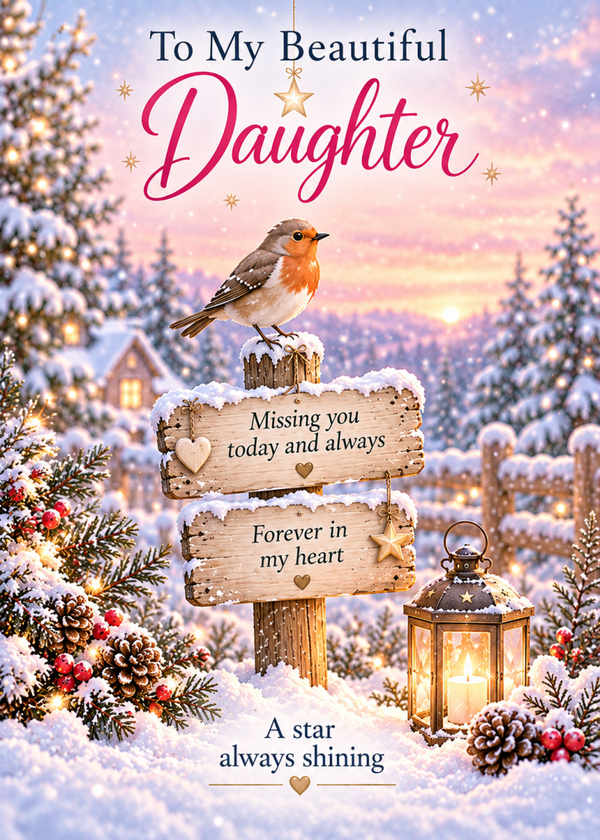 Christmas Card for Daughter in Heaven – Robin and Remembrance Sign