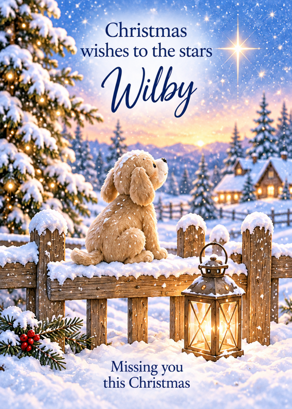 Personalised Christmas Card – Bunny on Bench