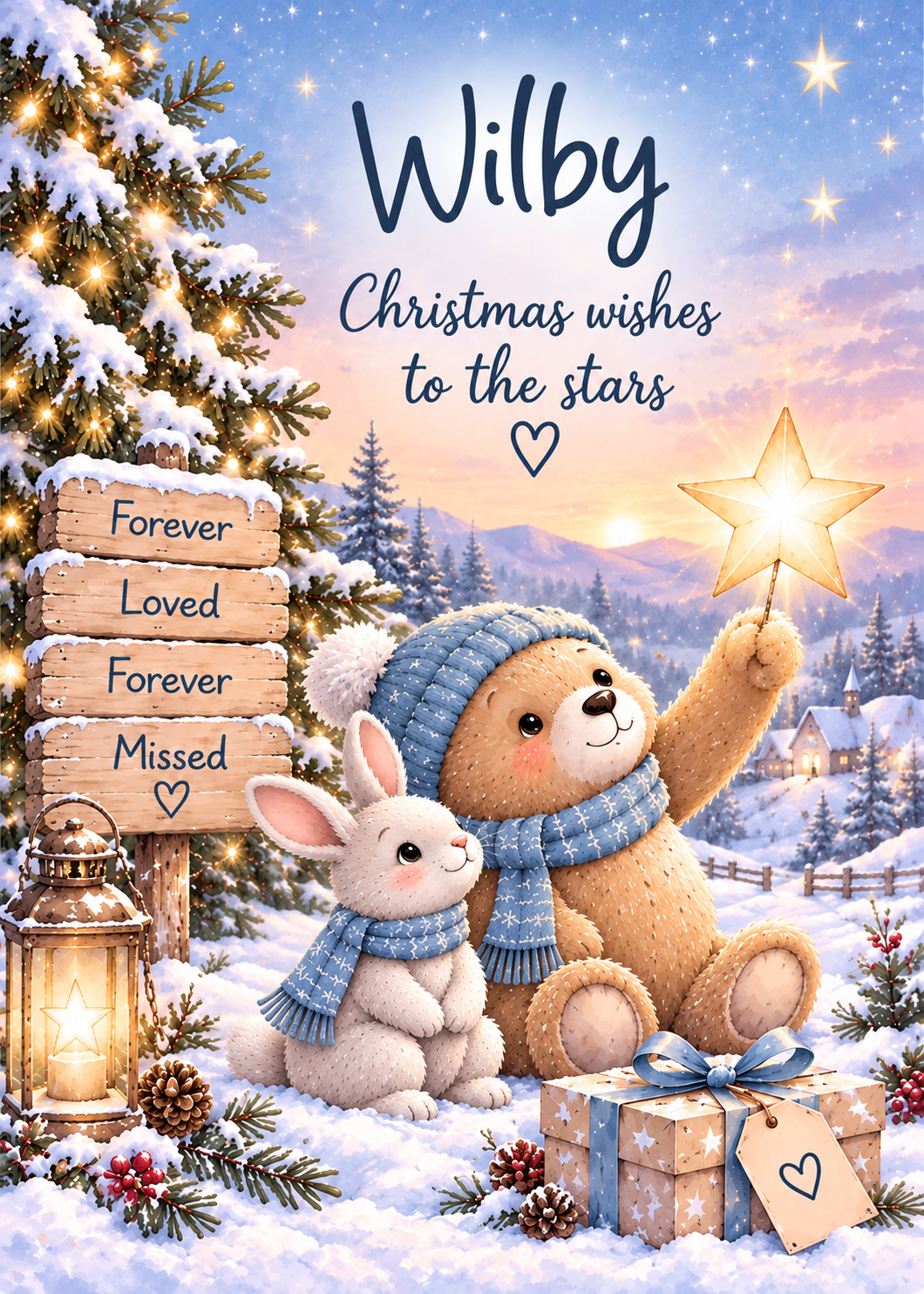 Personalised Son Christmas Card – Teddy, Bunny and Star