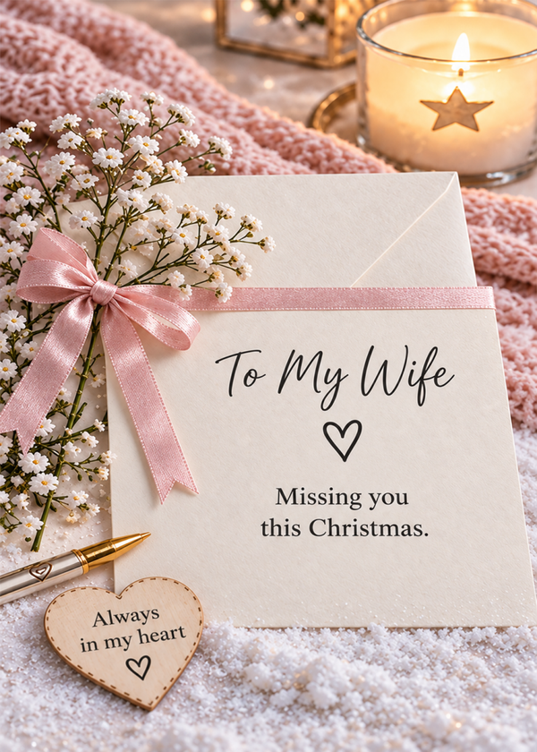 Christmas Card for Wife in Heaven – Letter and Flowers