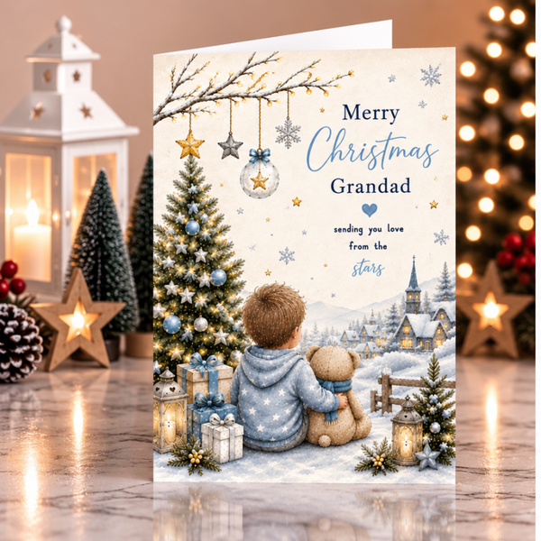 Merry Christmas Grandad – Boy, Teddy & Christmas Tree Card