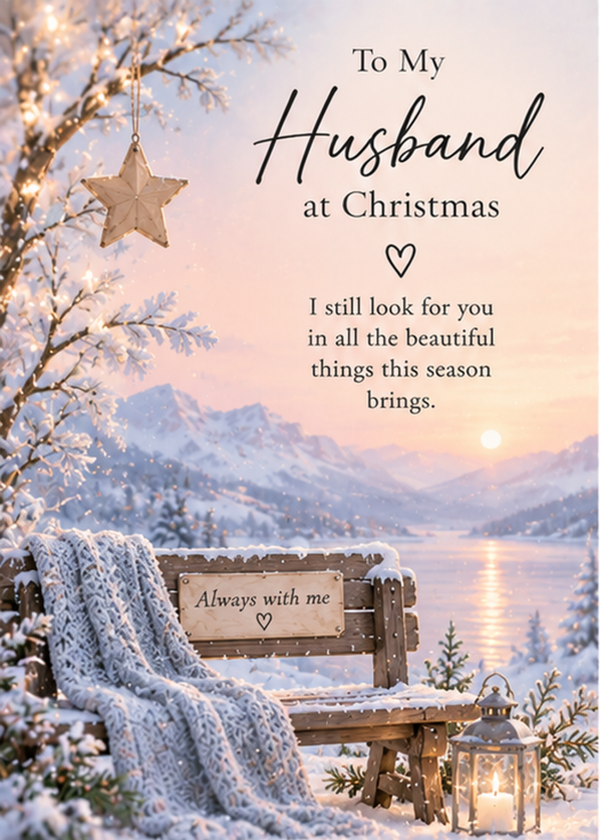 Christmas Card for Husband in Heaven – Snowy Bench