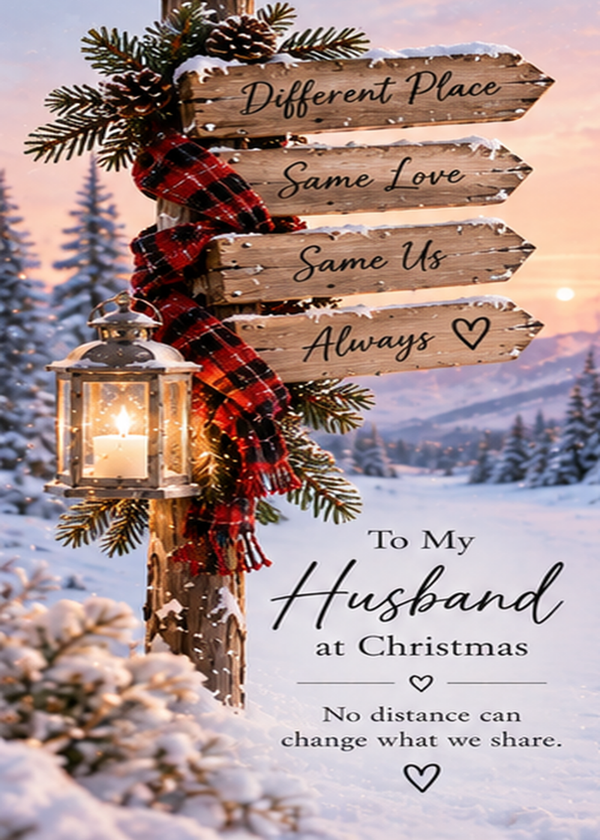 Christmas Card for Husband in Heaven – Winter Signpost