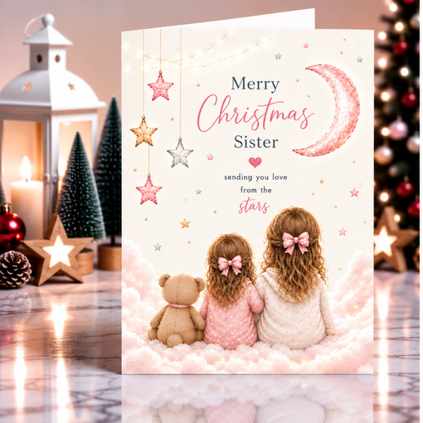 Merry Christmas Sister Card – Moon and Cloud Scene