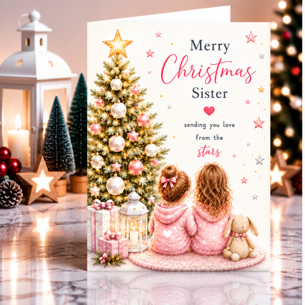 Merry Christmas Sister Card – Christmas Tree and Sisters