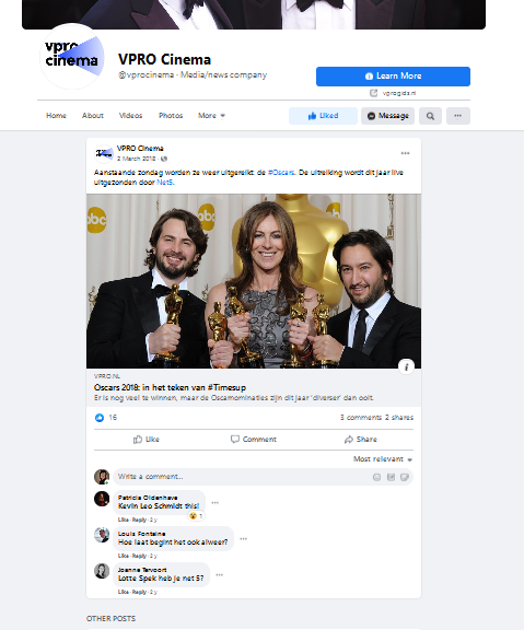 Facebook post met 3 prijswinnende acteurs in beeld van het Cannes film festival 2018