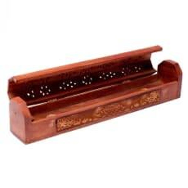 Sierlijke Lotus Wierookhouder met Opbergvak – Acaciahout