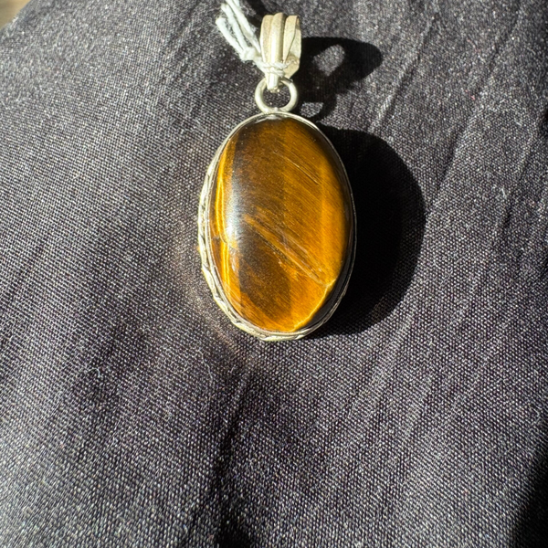 Tijgeroog hanger 925 zilver