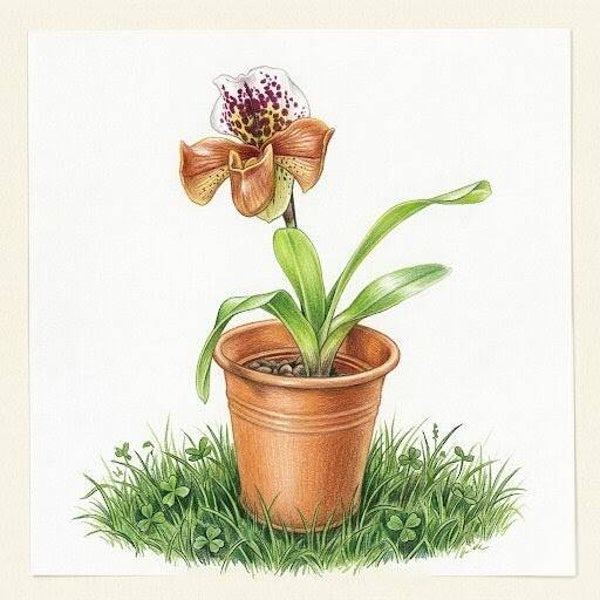Sabot de Vénus Rustique – Paphiopedilum en Pot Métal Rouille