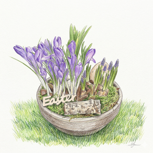 "L’Éveil du Printemps" - Composition Florale Pascale en Coupe Terre Cuite