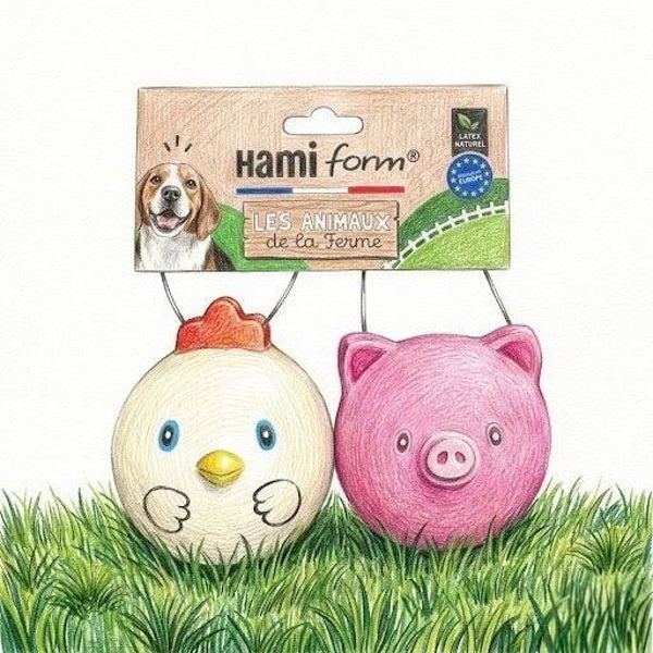 Duo de Jouets "La Ferme" – Poule & Cochon en Latex Naturel pour Chien