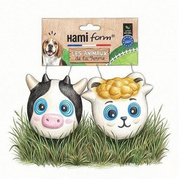 Duo de Jouets "La Ferme" – Mouton & Vache en Latex Naturel pour Chien