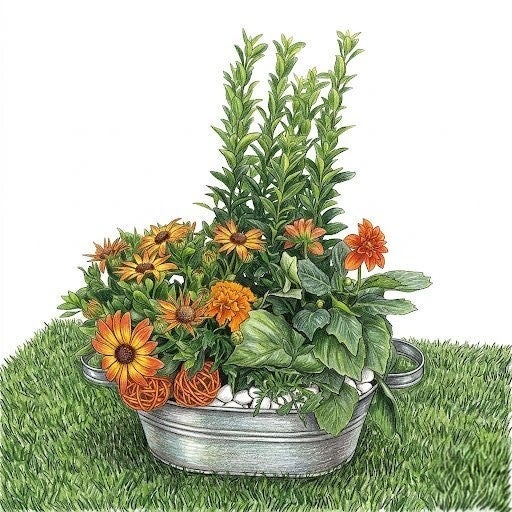 Éclat d'Automne – Jardinière Zinc "Vintage" aux Nuances Flamboyantes