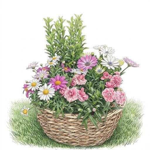 Douceur de Printemps – Panier d'Anthemis, Œillets et Ostéospermums