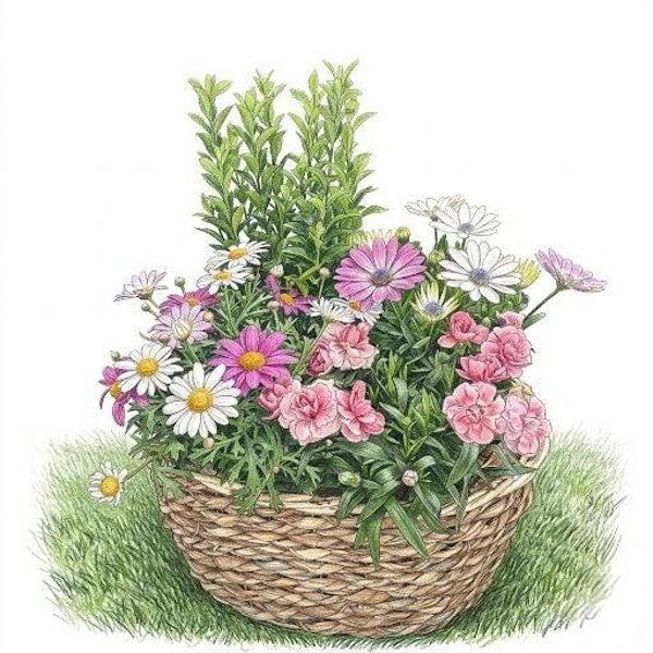 Douceur de Printemps – Panier d'Anthemis, Œillets et Ostéospermums