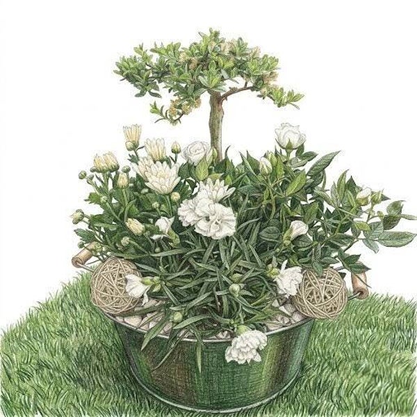 L'Arbre de Pureté – Arbuste sur Tige & Brassée de Fleurs Blanches