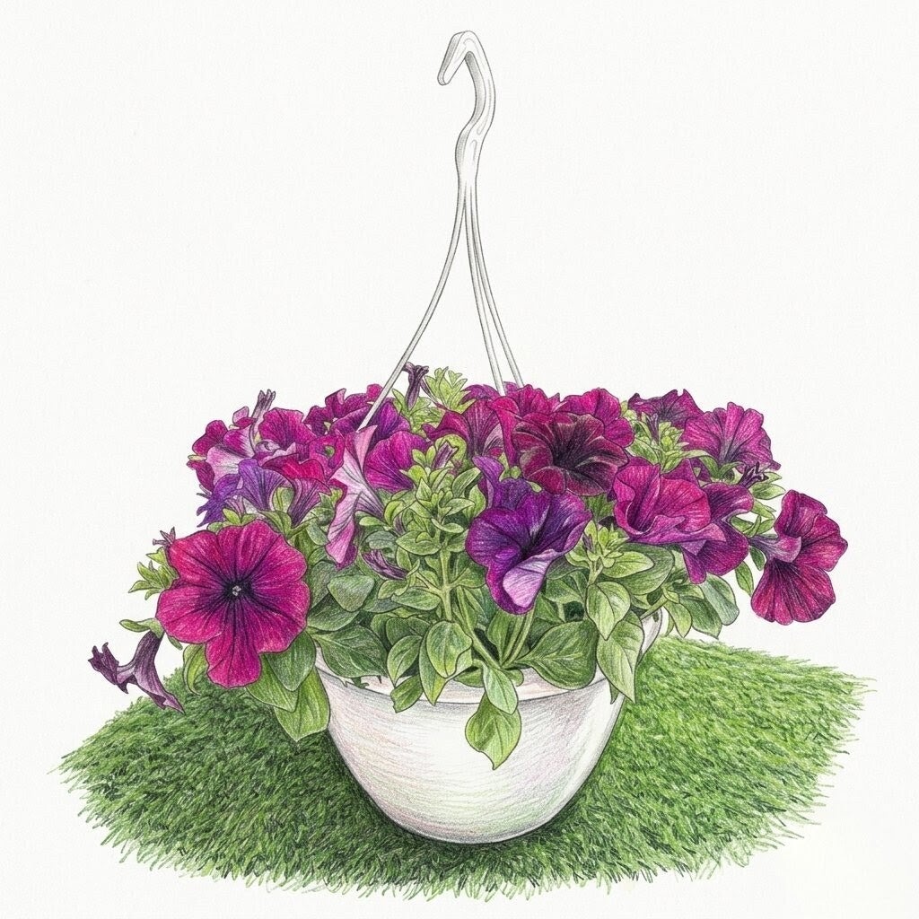 Suspension "Velours Pourpre" – Pétunias Grandiflora Haute Densité