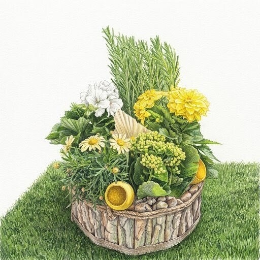Éclosion de Caractère – Composition de Fleurs Blanches & Panier en Bois Brut