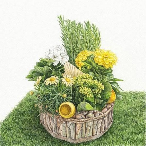 Éclosion de Caractère – Composition de Fleurs Blanches & Panier en Bois Brut