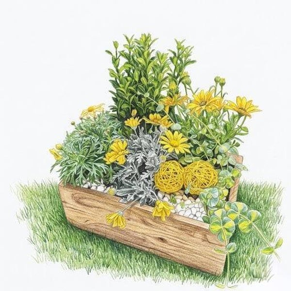 Caisse "Rayon de Soleil" – Composition Florale Solaire en Bois Brut