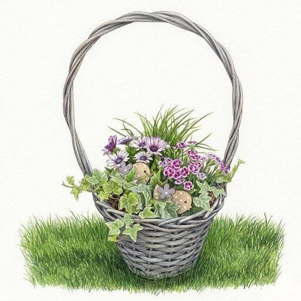 "Panier des Prés" – Grande Corbeille Grise & Duo Fleuri