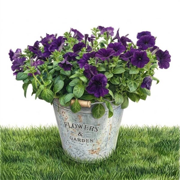 Seau de Pétunias Velours Violet