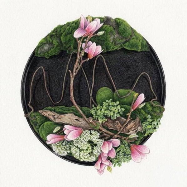 Cadre Végétal Circulaire 'Paysage de Magnolia' - 3D