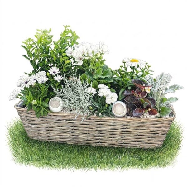 Jardinière tressée rustique – Harmonie Blanche & Pourpre