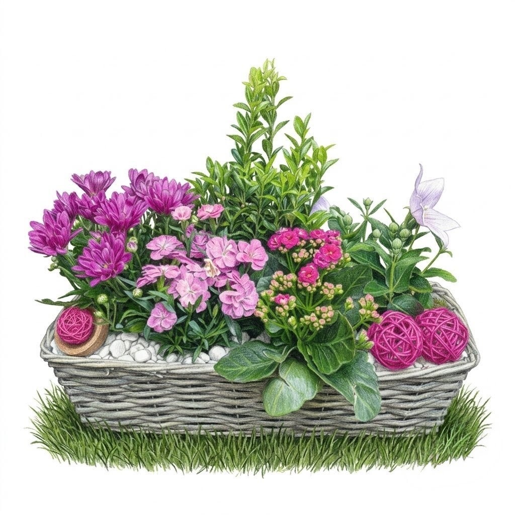 Jardinière Osier « Jardin d'Aurore » – Éclat Fuchsia