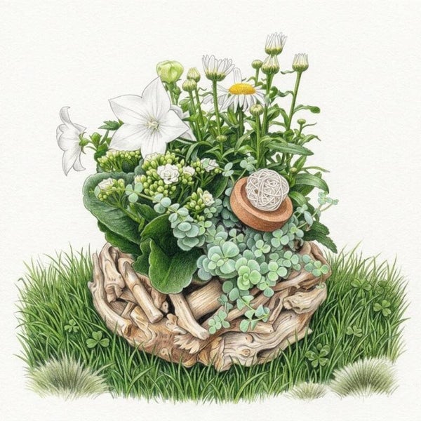 Composition "Nid de Pureté" – Harmonie Blanche & Bois Flotté