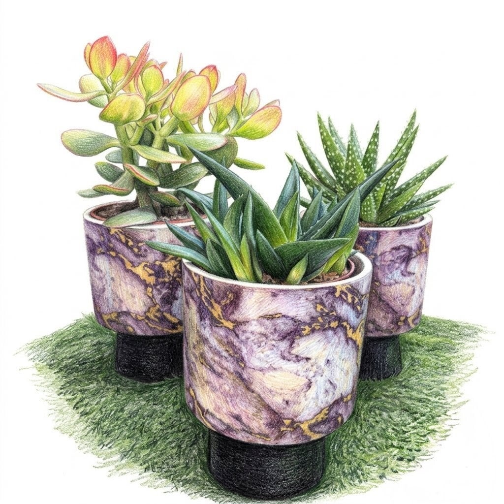 Succulente & son Pot Graphique Effet Marbre et Or