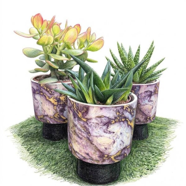 Succulente & son Pot Graphique Effet Marbre et Or