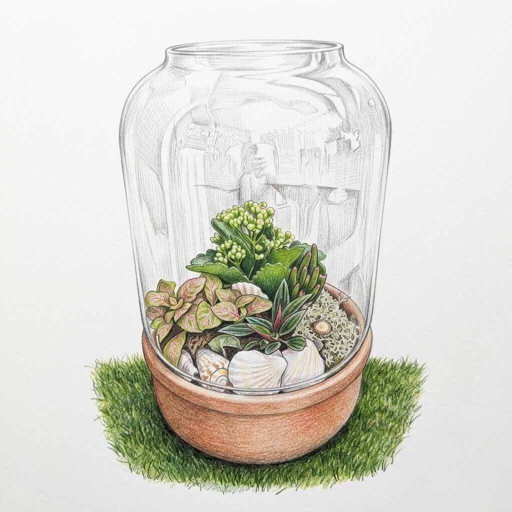 Terrarium Végétal Cloche Éco – Kalanchoé et Fittonia