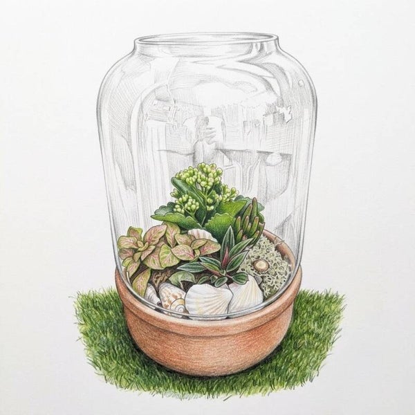 Terrarium Végétal Cloche Éco – Kalanchoé et Fittonia