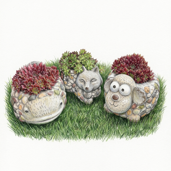 Pot Animalier Artisanal & Sa Joubarbe
