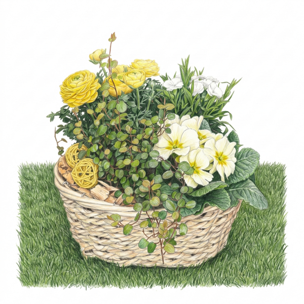 Panier "Éclat Solaire" – Composition Champêtre Jaune & Crème